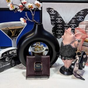 Salvatore Ferragamo Lizard Embossed Dark Plum Bifold Wallet 🔥